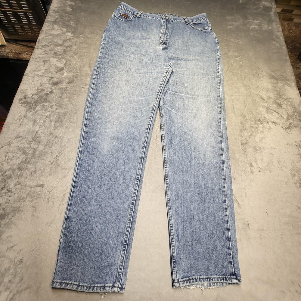 Lee Jeans Womens 16 L Blue Straight Light Wash Tall 5-Pocket Distressed